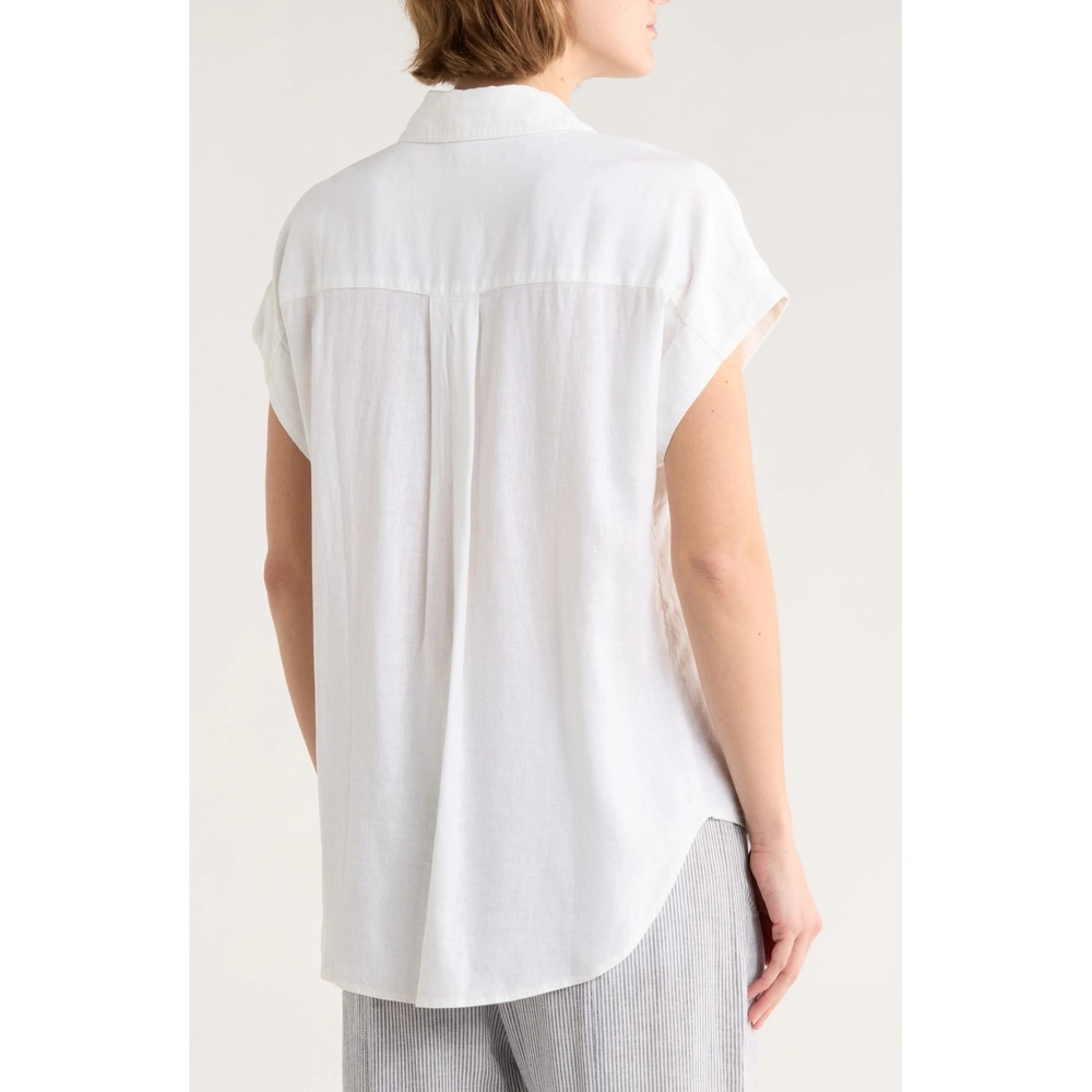 Caslon White Linen Blend Short Sleeve Button Down Pocket Shirt XS New - Picture 2 of 7